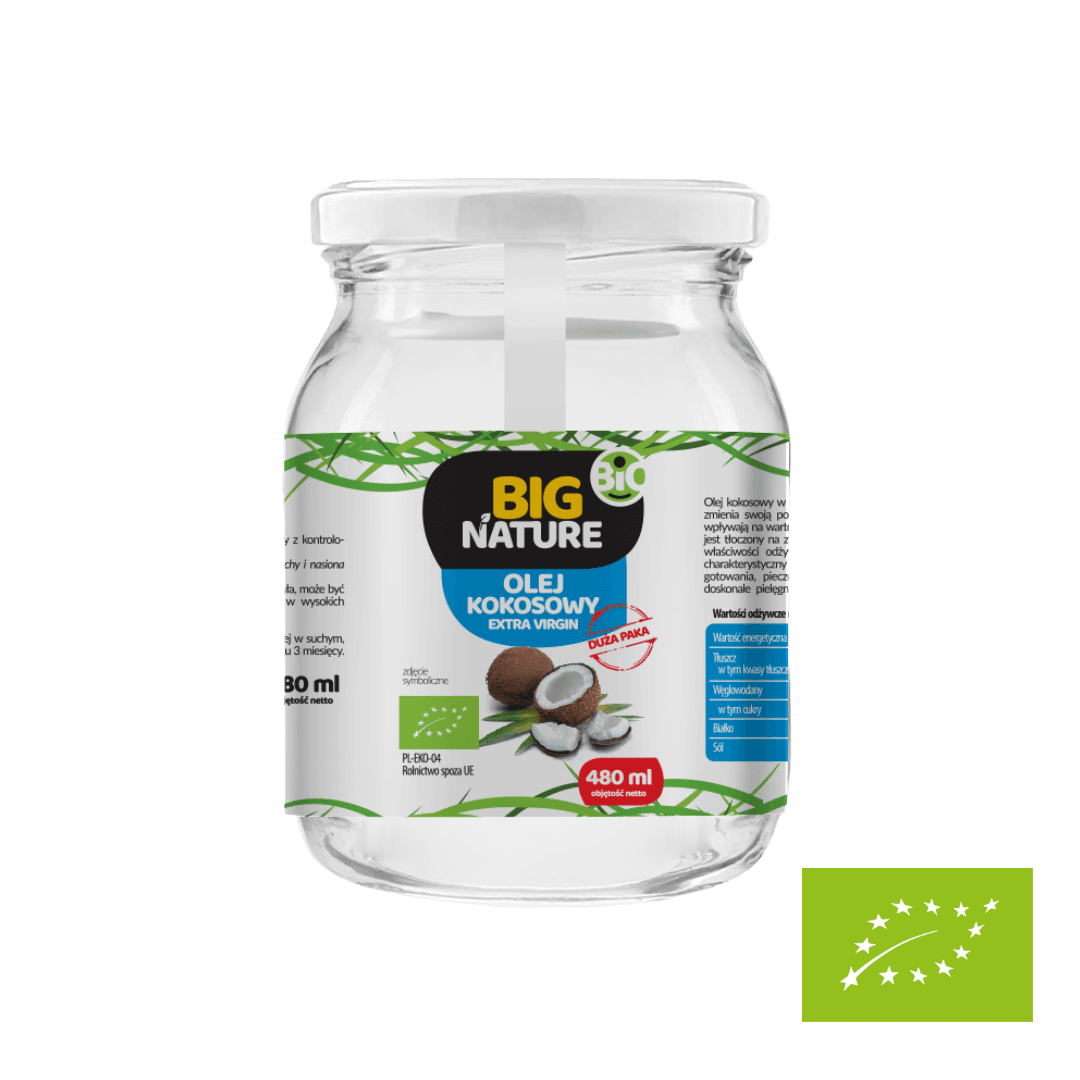 Olej kokosowy extra virgin tłoczony na zimno BIO 480 ml