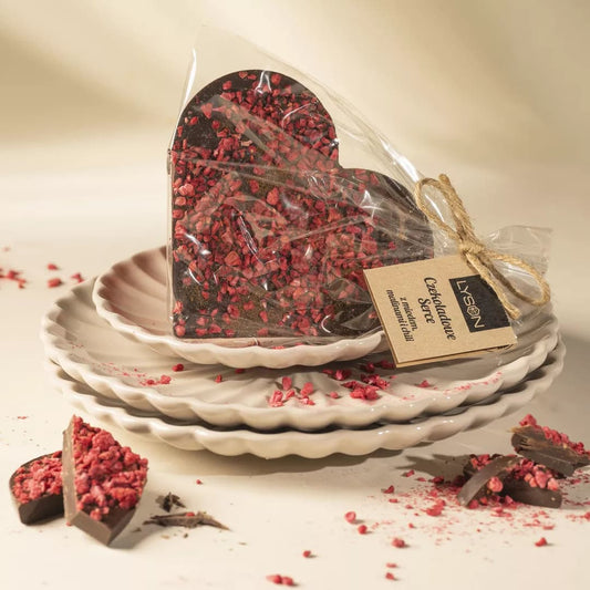 Czekolada ciemna serce z miodem, malinami i chili 85 g