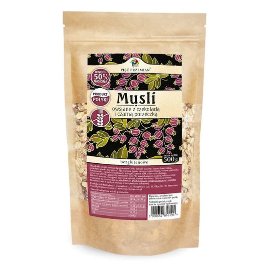 Musli owsiane z czekoladą i czarną porzeczką bezglutenowe 500 g